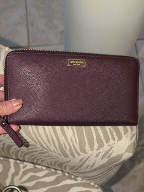 Kate Spade Zip-Around Wallet In Eggplant Ir Deep Wine Color